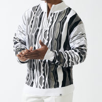 Mens Stacy Adams White Black Pullover Sweater Jacquard Knit 83005