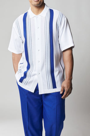 Mens SilverSilk Elegant White Royal Blue 2-Piece Knit Shirt + Pants Le | Nader Fashion Las Vegas Mens SilverSilk Elegant White Royal Blue 2-Piece Knit Shirt + Pants Le | Nader Fashion Las Vegas