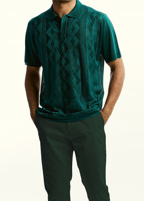 Mens Stacy Adams Silky Shiny Semi-Sheer Dressy Polo Hunter Green Plaid 57007