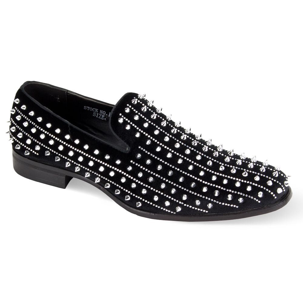 Mens Black Velvet Silver Spikes Rhinestone Loafers Shoes After