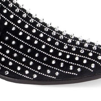 Mens Black Velvet Silver Spikes Rhinestone Loafers Shoes After Midnight Harvie