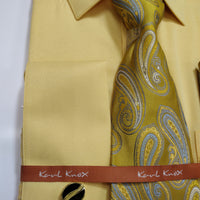 Mens Bright Yellow French Cuff Dress Shirt + Paisley Tie Karl Knox SX4520