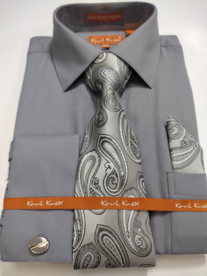 grey french cuff dress shirt The Tailory New York Grey Linen French-Cuff Shirt for Men, Size M