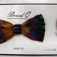 Mens Deluxe Feather Bow Tie + Lapel Pin Exotic Design Multi Color