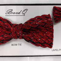 Mens Sparkling Red Pretied Bow Tie + Lapel Pin Gorgeous Accessory for Formals, Weddings, Prom
