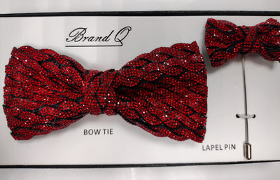 Mens Sparkling Red Pretied Bow Tie + Lapel Pin Gorgeous Accessory for Formals, Weddings, Prom