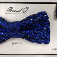Mens Sparkling Royal Blue Pretied Bow Tie + Lapel Pin Gorgeous Accessory for Formals, Weddings, Prom