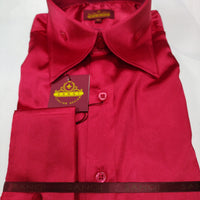 Mens Shiny Red Silky Satin High Collar French Cuff Shirt SANGI SEBASTIAN COLL.