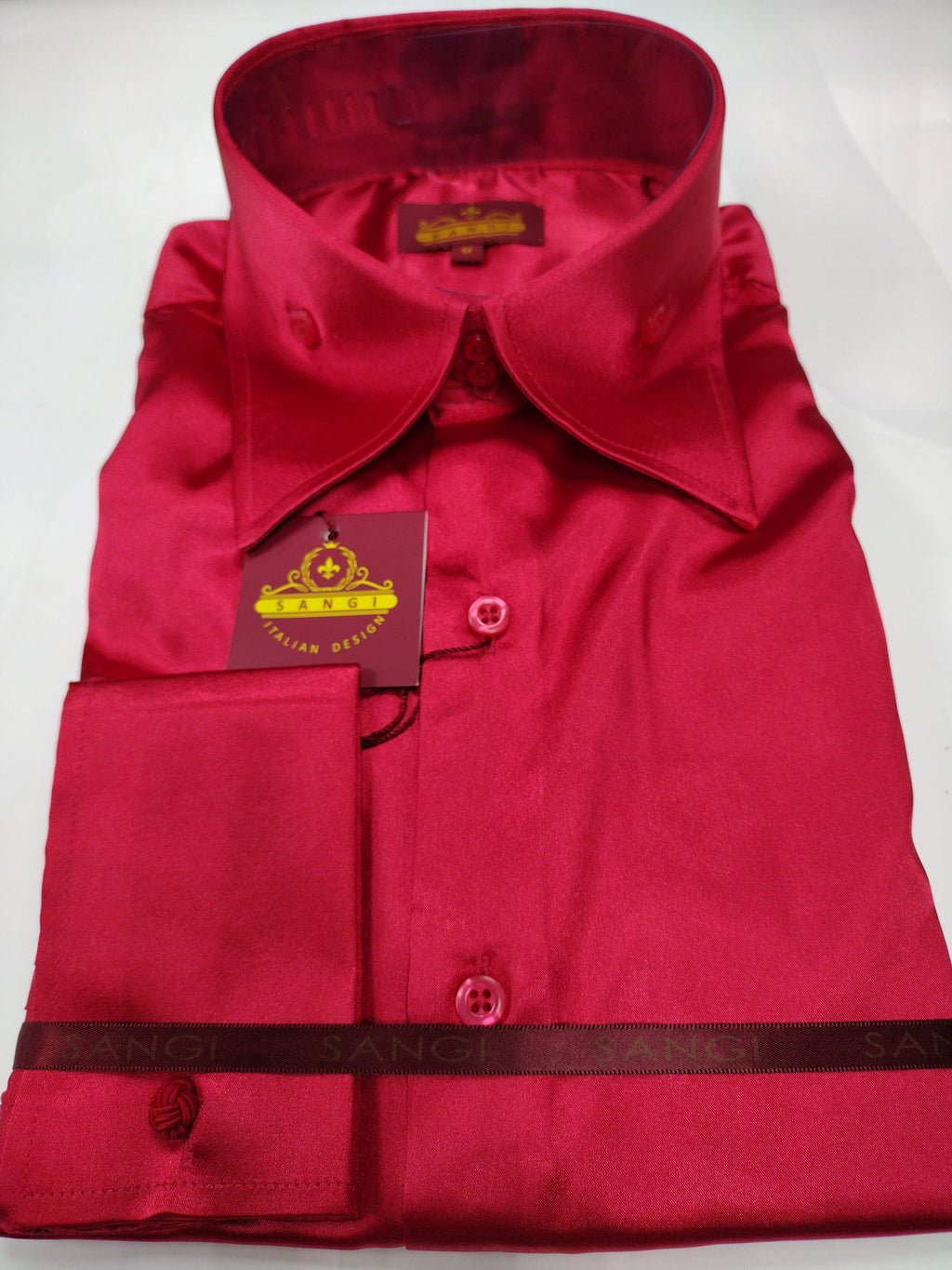 mens red french cuff dress shirt Mens Red Diagonal Checker Dress Shirt Set French Cuff Gift Set DN100M