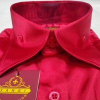 Mens Shiny Red Silky Satin High Collar French Cuff Shirt SANGI SEBASTIAN COLL.