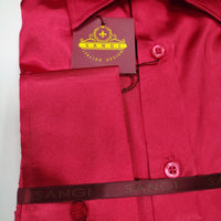 Mens Shiny Red Silky Satin High Collar French Cuff Shirt SANGI SEBASTIAN COLL.