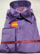 Mens Shiny Purple Silky Satin High Collar French Cuff Shirt SANGI SEBASTIAN COLL.