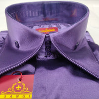 Mens Shiny Purple Silky Satin High Collar French Cuff Shirt SANGI SEBASTIAN COLL.