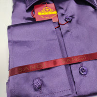 Mens Shiny Purple Silky Satin High Collar French Cuff Shirt SANGI SEBASTIAN COLL.