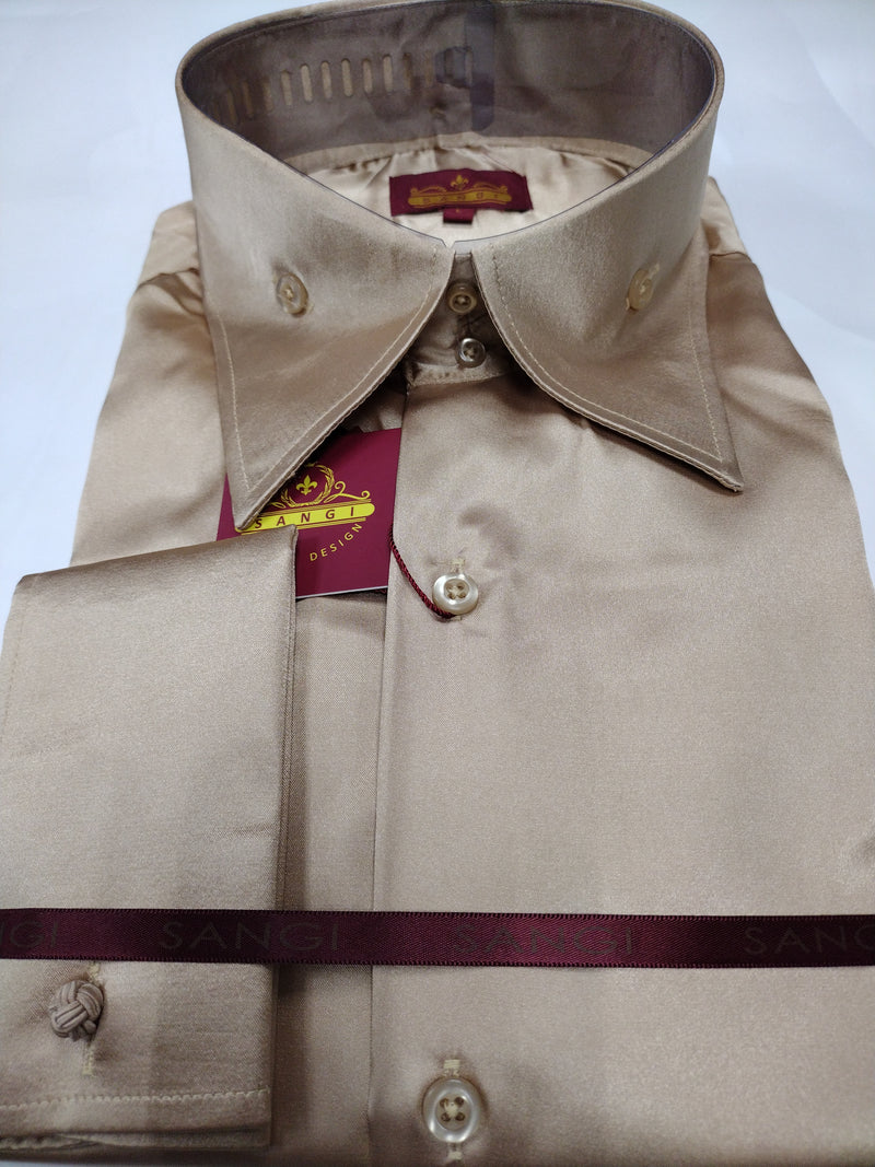gold satin button up