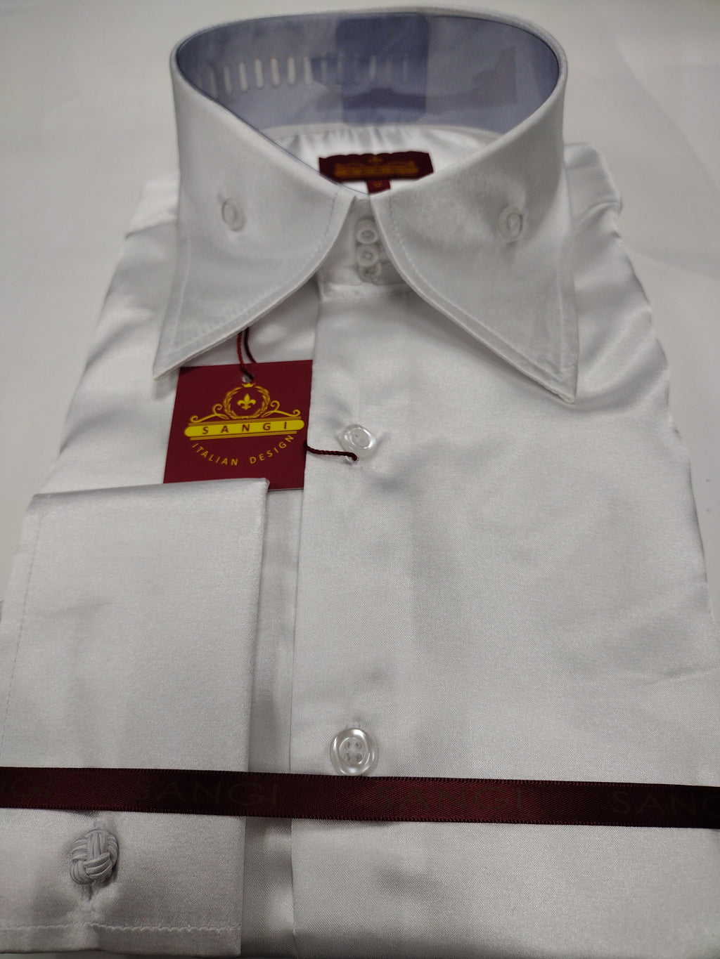 french cuff white dress shirt Mens Snow White Silky Satin High Collar French Cuff Shirt SANGI SEBASTIAN COLL. 4XL