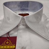 Mens Snow White Silky Satin High Collar French Cuff Shirt SANGI SEBASTIAN COLL.