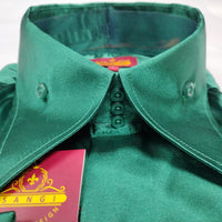 Mens Shiny Silky Vibrant Green Satin High Collar French Cuff Shirt SANGI SEBASTIAN COLL.