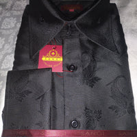 Mens Matte Black Paisley High Collar French Cuff Shirt SANGI SORRENTO COLL. 3003