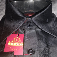 Mens Matte Black Paisley High Collar French Cuff Shirt SANGI SORRENTO COLL. 3003