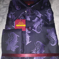 Mens Matte Purple Paisley High Collar French Cuff Shirt SANGI SORRENTO COLL. 3002