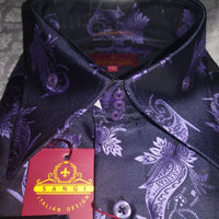 Mens Matte Purple Paisley High Collar French Cuff Shirt SANGI SORRENTO COLL. 3002