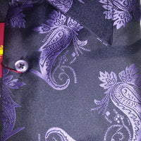 Mens Matte Purple Paisley High Collar French Cuff Shirt SANGI SORRENTO COLL. 3002