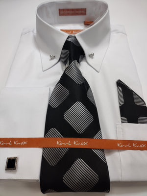 Mens White Elegant Collar Bar French Cuff Dress Shirt + Tie Karl Knox SX4515