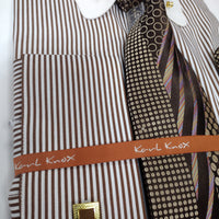 Mens Two Tone Striped Brown Cream + Collar Bar French Cuff Dress Shirt Tie Set Karl Knox SX4517
