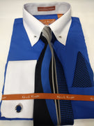 Mens Two Tone Royal Blue White Collar + Collar Bar French Cuff Dress Shirt Tie Set Karl Knox SX4521