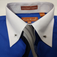 Mens Two Tone Royal Blue White Collar + Collar Bar French Cuff Dress Shirt Tie Set Karl Knox SX4521