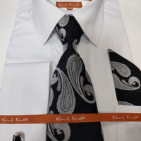 Mens Classic White French Cuff Dress Shirt + Paisley Tie Karl Knox SX4514
