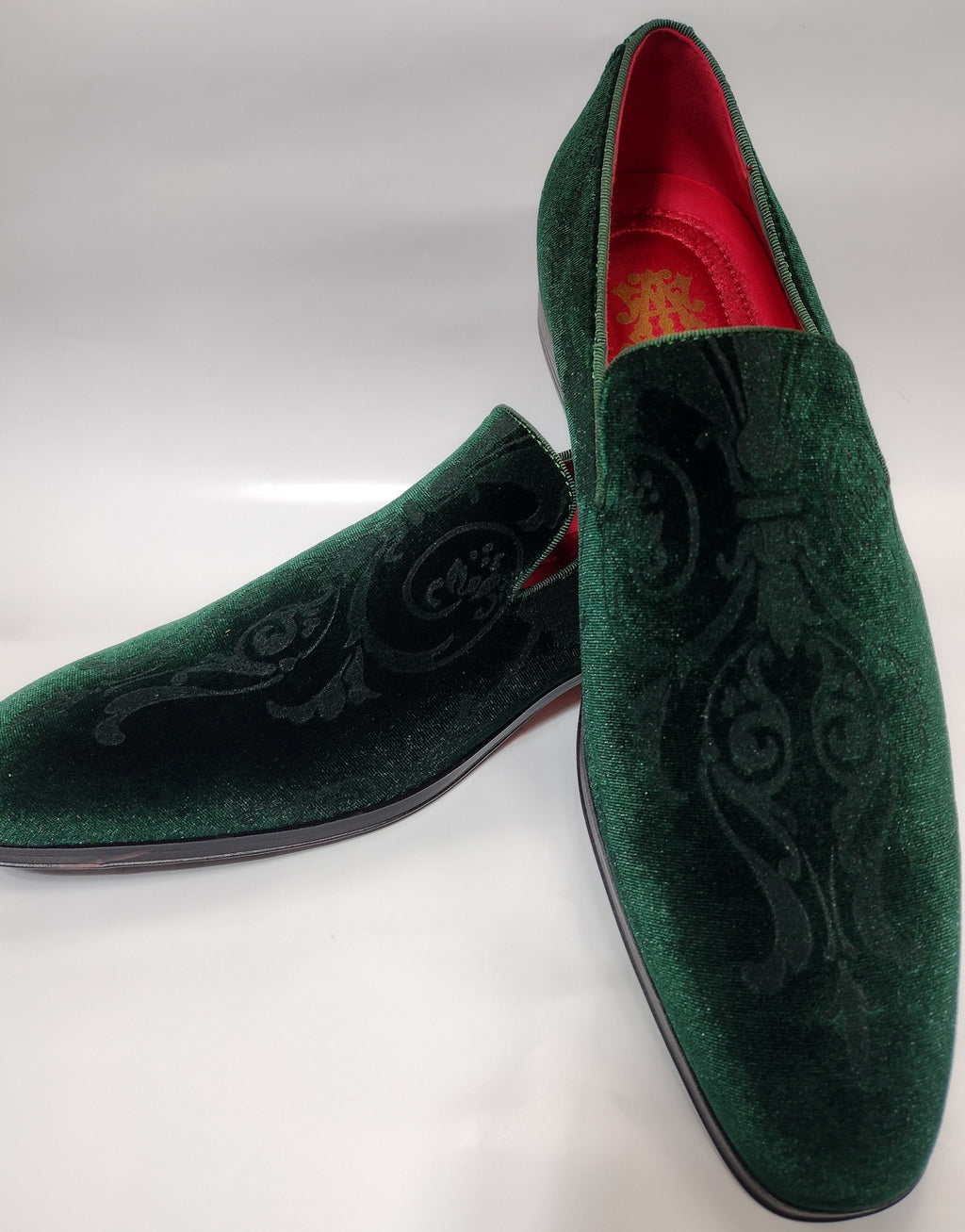 Mens Hunter Green Baroque Embossed Velvet Dress Loafers Shoes After Mi | Nader Fashion Las Vegas Mens Hunter Green Baroque Embossed Velvet Dress Loafers Shoes After Mi | Nader Fashion Las Vegas