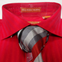 Mens Red Spread Collar Tone on Tone Stripe French Cuff Dress Shirt + Tie Set Karl Knox SX4526