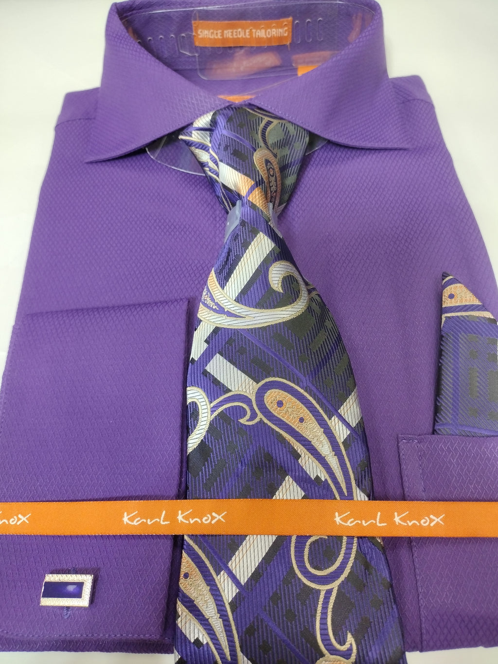 mens purple dress shirt and tie Hisdern Non-iron Purple Dress Shirt and Striped Tie