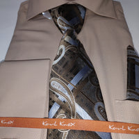 Mens Beige Taupe Cutaway Spread Collar Dress Shirt + Tie Set Karl Knox SX4527