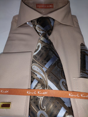 Mens Beige Taupe Cutaway Spread Collar Dress Shirt + Tie Set Karl Knox | Nader Fashion Las Vegas Mens Beige Taupe Cutaway Spread Collar Dress Shirt + Tie Set Karl Knox | Nader Fashion Las Vegas
