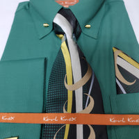 Mens Hunter Green Gold Collar Bar French Cuff Dress Shirt + Tie Karl Knox SX4528