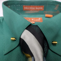 Mens Hunter Green Gold Collar Bar French Cuff Dress Shirt + Tie Karl Knox SX4528