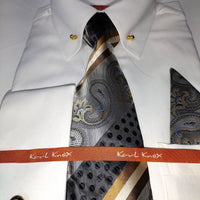 Mens Ivory Cream Eyelet Collar Bar French Cuff Dress Shirt + Tie Karl Knox SX4530