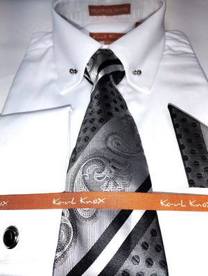 Mens White Eyelet Collar Bar French Cuff Dress Shirt + Tie Karl Knox SX4530