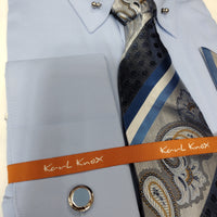 Mens Sky Blue Eyelet Collar Bar French Cuff Dress Shirt + Tie Karl Knox SX4530