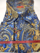 Mens Blue Gold Bird of Paradise High Collar F/C Shirt SANGI SORRENTO COLL. 3021