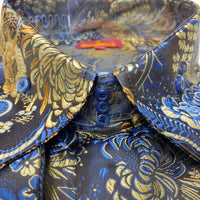 Mens Blue Gold Bird of Paradise High Collar F/C Shirt SANGI SORRENTO COLL. 3021