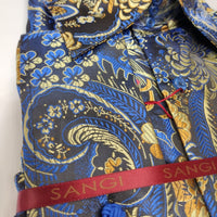 Mens Blue Gold Bird of Paradise High Collar F/C Shirt SANGI SORRENTO COLL. 3021