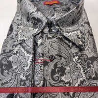 Mens Black Gray Flowery Paisley Designer Jacquard Shirt SANGI SORRENTO COLL. 3018