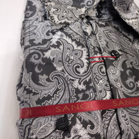 Mens Black Gray Flowery Paisley Designer Jacquard Shirt SANGI SORRENTO COLL. 3018