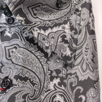 Mens Black Gray Flowery Paisley Designer Jacquard Shirt SANGI SORRENTO COLL. 3018