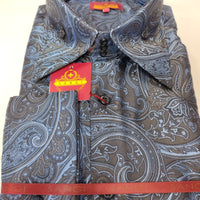 Mens Charcoal Blue Mystic Paisley High Fashion F/C Shirt SANGI SORRENTO COLL. 3007