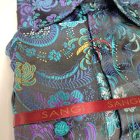 Mens Mardi Gras Purple Teal Bird of Paradise High Collar Jacquard Shirt SANGI SORRENTO COLL. 3024